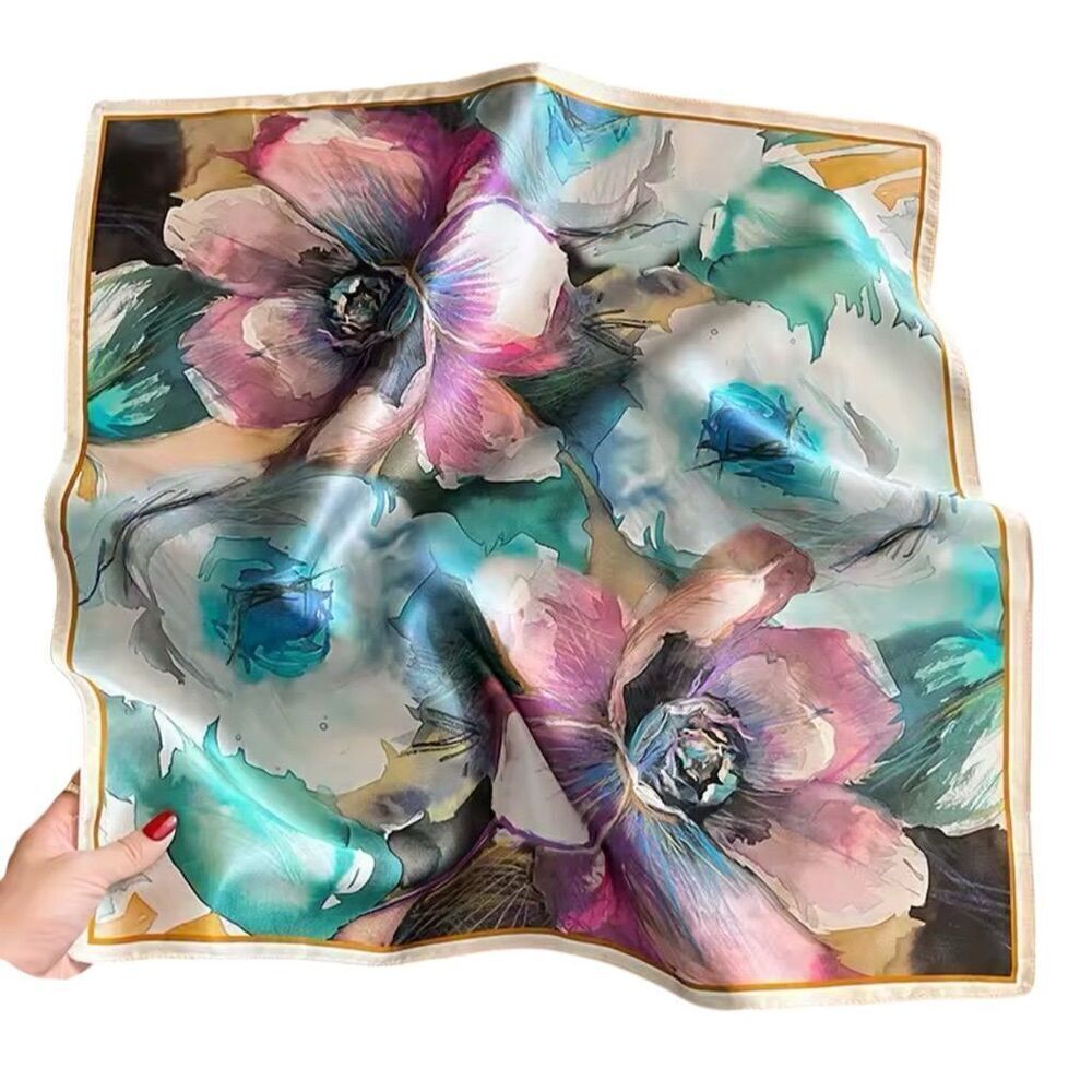 Beautiful Silk Floral Square Scarf Vintage Inspired Spring Flower Colorful